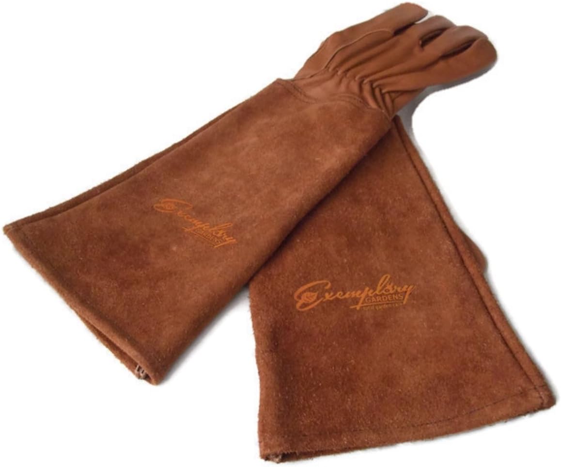 Rose Pruning Gloves for Men and Women - Thorn Proof Goatskin Leather Gardening Gloves with Gauntlet (Extra Large, Brown)