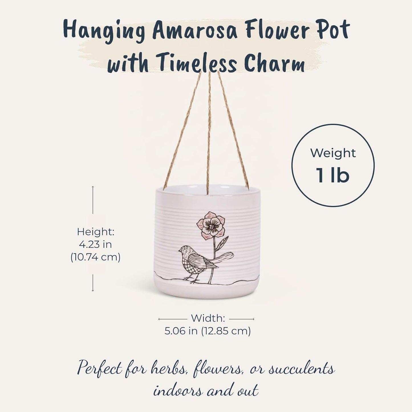 Blue Sky Ceramic Hanging Amarosa 5" Flower Pot, Multi Color