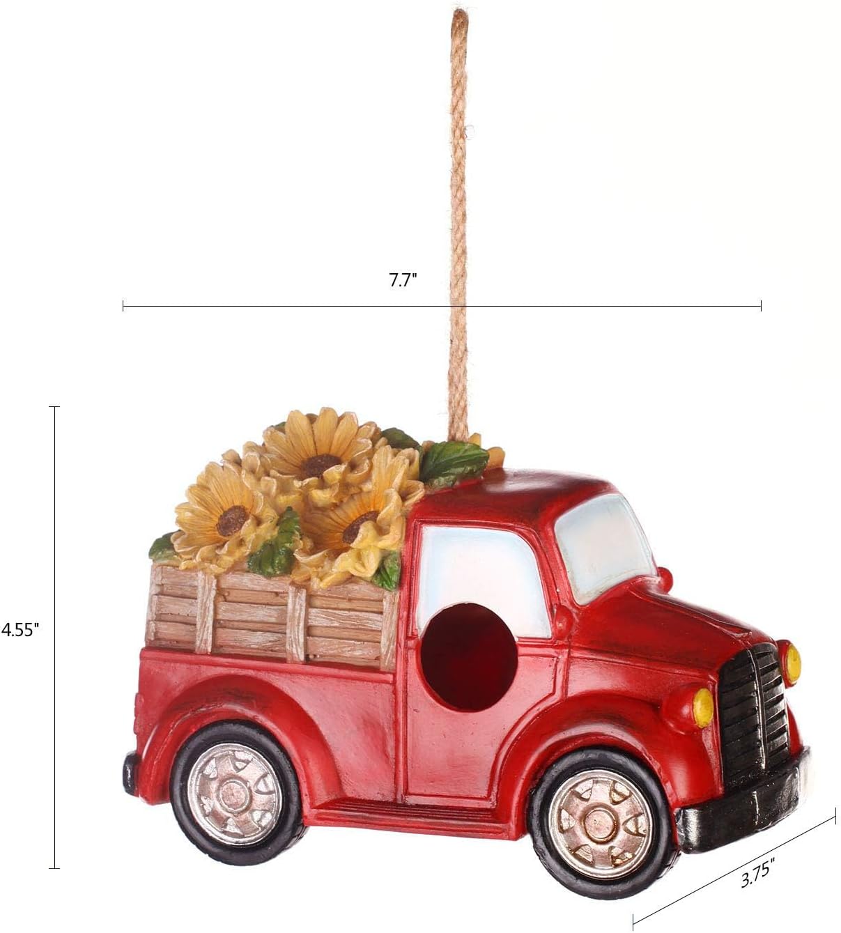 Polystone Resin Bird House Outdoor Garden Bird House, Red Truck with Flowers