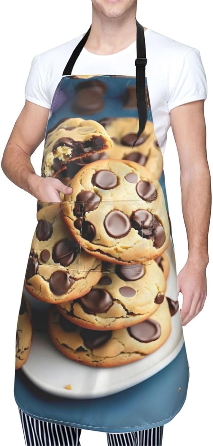 Cookies Food Chocolate Chips Biscuits print Waterproof apron with pocket adjustable cooking apron for adult kitchen bibs to bake