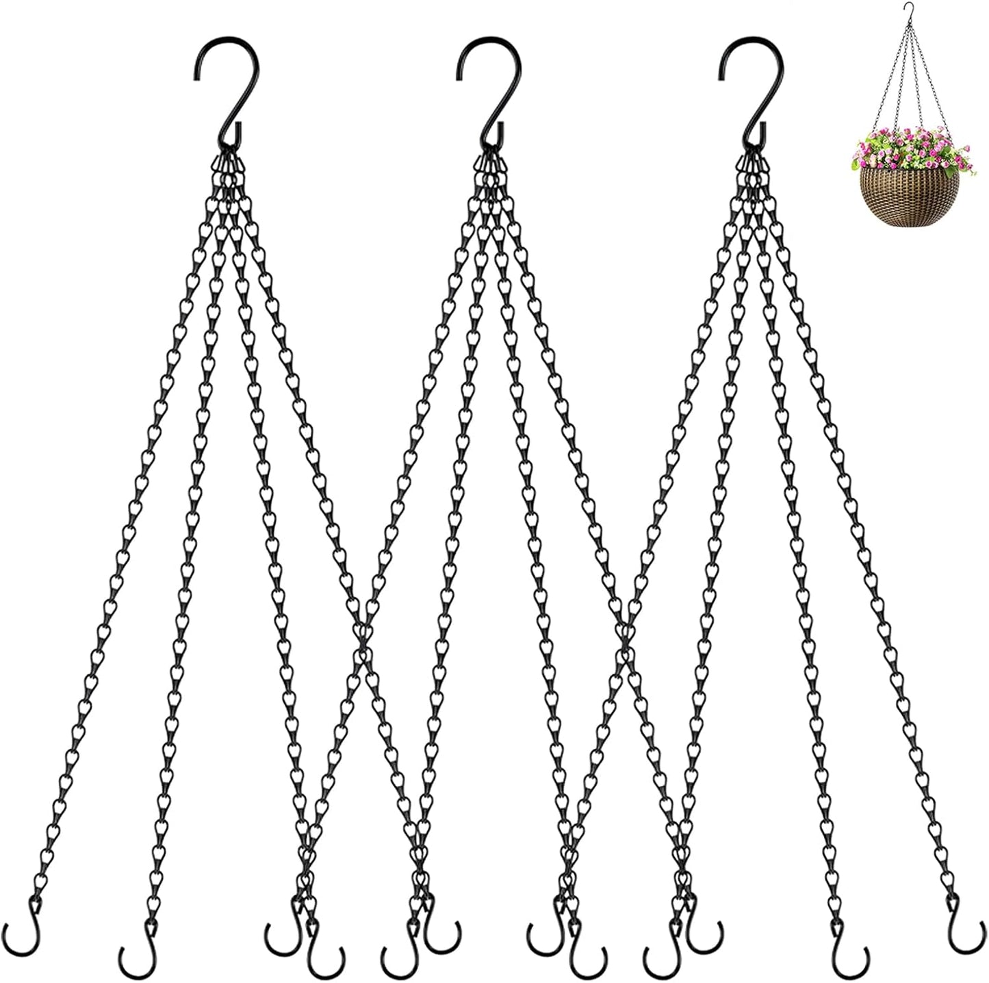 3 Pack 23 Inch Plant Hanger Chains with Hooks - Replacement Hanging Ba