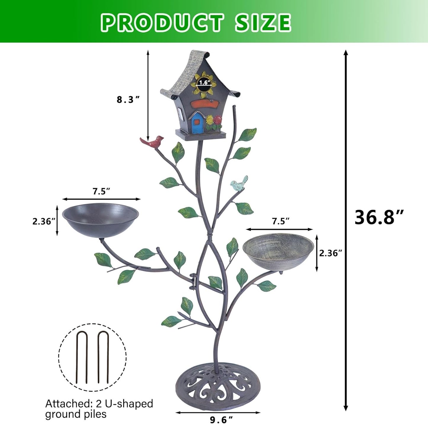 Metal Bird Houses for Outside, Bird Feeder and Bird Bath,3-in-1,Freestanding with Cast Iron Base, Outdoor Garden & Courtyard Decoration