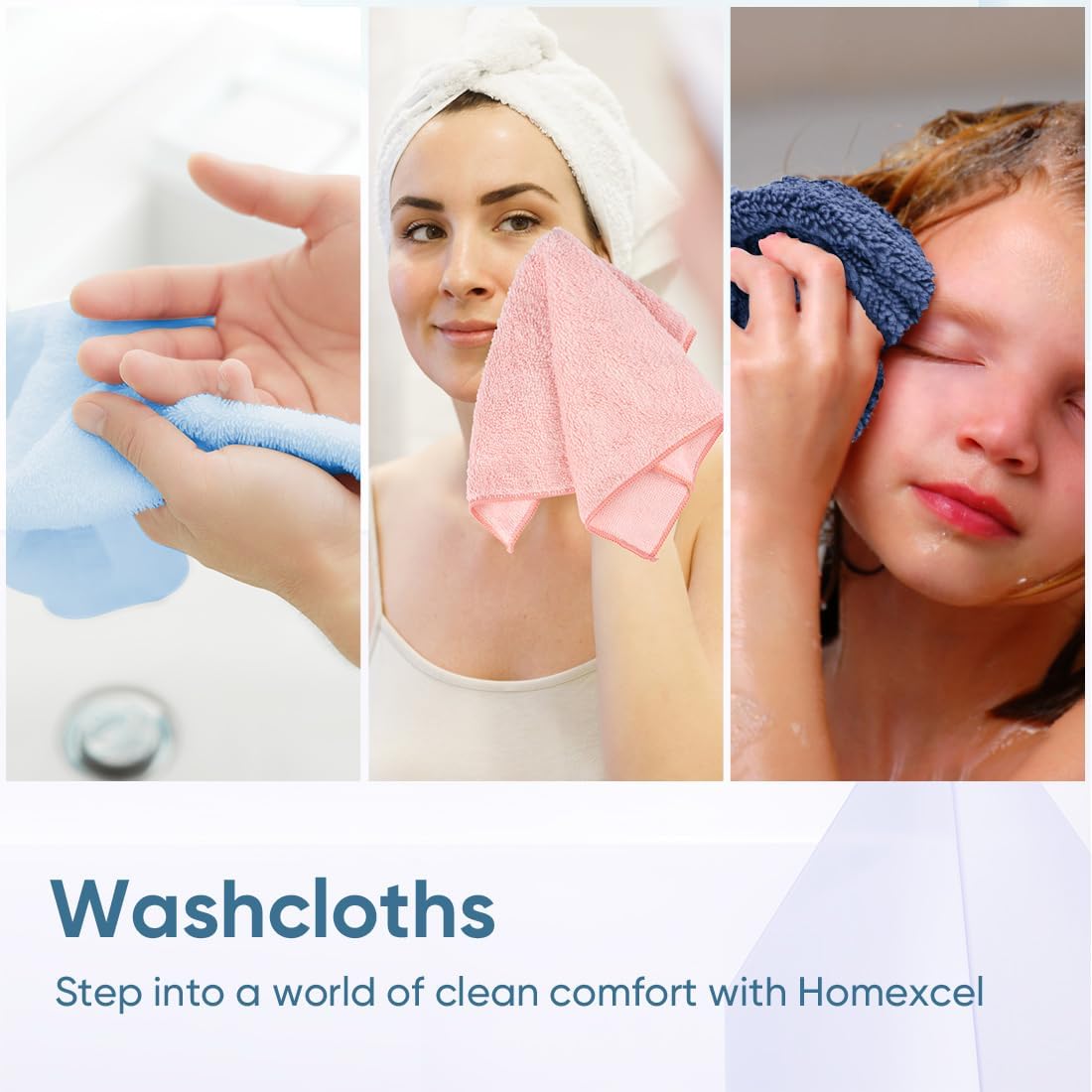 HOMEXCEL Microfiber Washcloths 12 Pack, Highly Absorbent and Soft Face