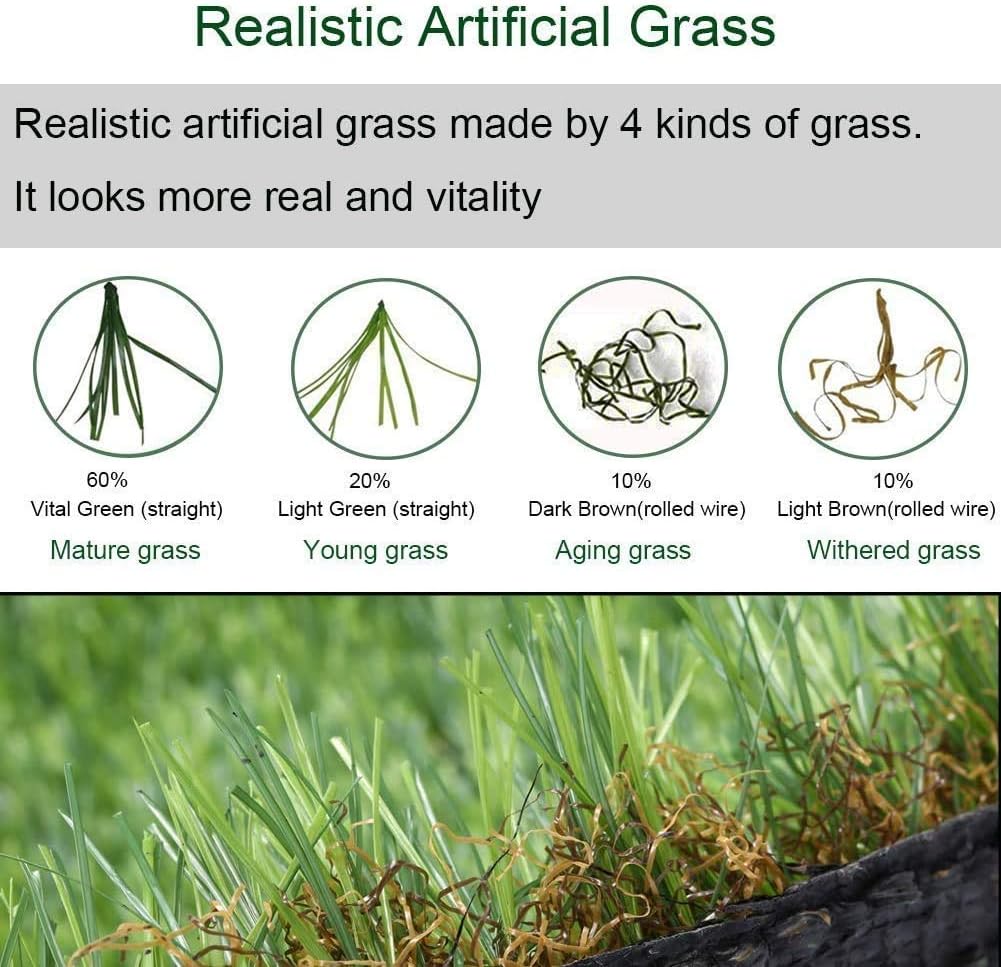 Artificial Grass 4 FT x 13 FT ( 52 Square ft ) Synthetic Thick Lawn Astro Turf Landscape Balcony Carpet Perfect for Indoor/Outdoor Fake Grass Rug