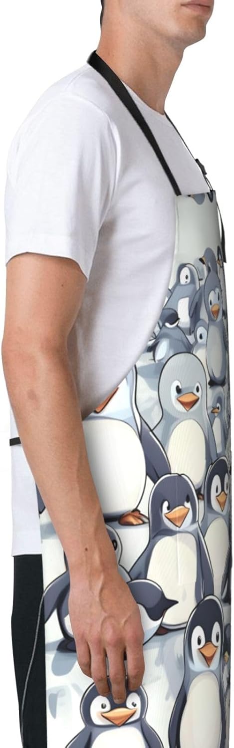 Cute Baby Penguins Sketch print Waterproof apron with pocket adjustable cooking apron for adult kitchen bibs to bake