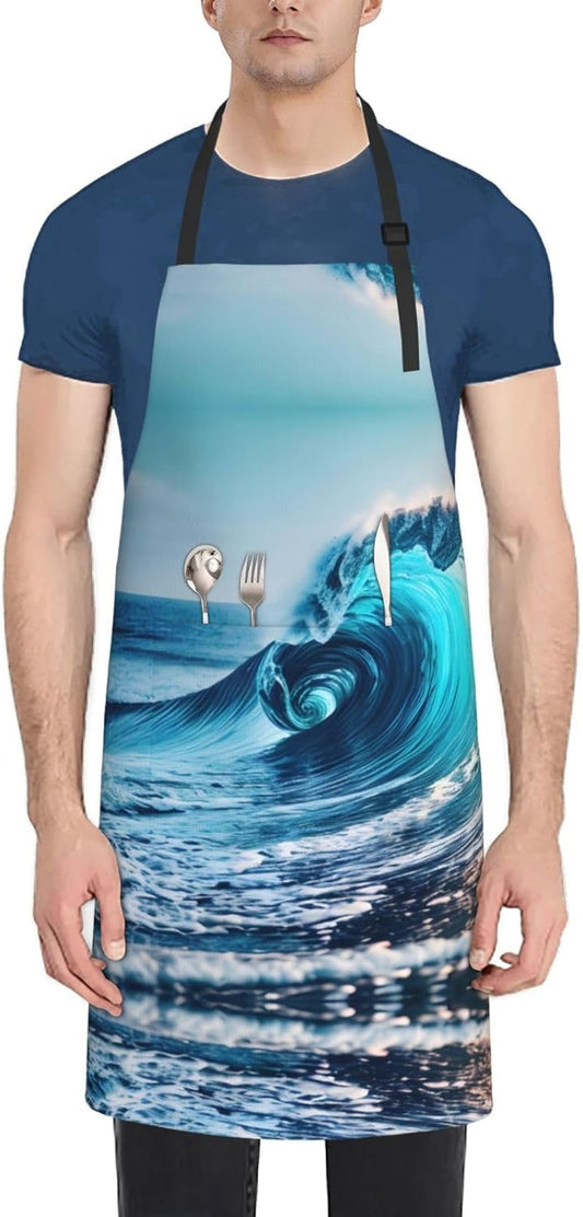Ocean Sea Wave Print Laundry apron 28x33 In Waterproof Kitchen Apron w