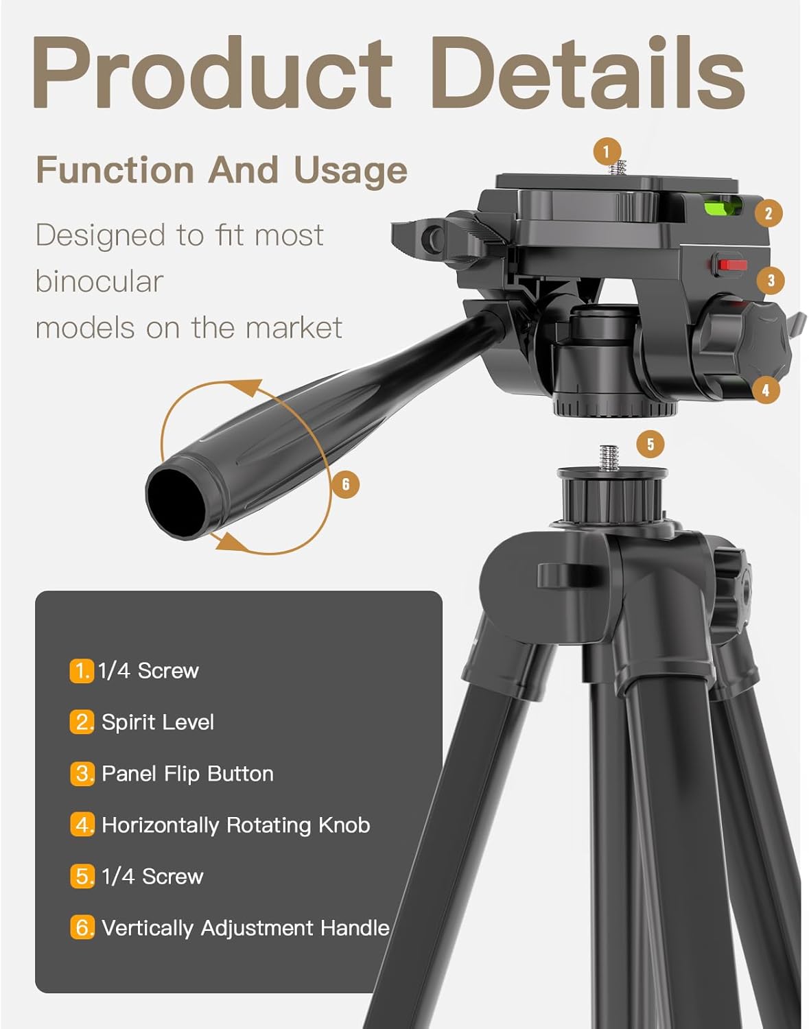 69” Tripod for Spotting Scopes, Binocular & Camera, Includes Binocular Adapter, 2 QR Plates, Phone Holder & Carry Bag, Ideal for Bird Watching, Hunting, Wildlife Viewing & Target Shooting