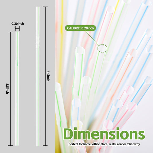 [200 Pack] 8.5" High Flexible Plastic Straws,Bendable Disposable Drinking Straws -Striped Assorted Colors for Home Use Milk Juice Drinks