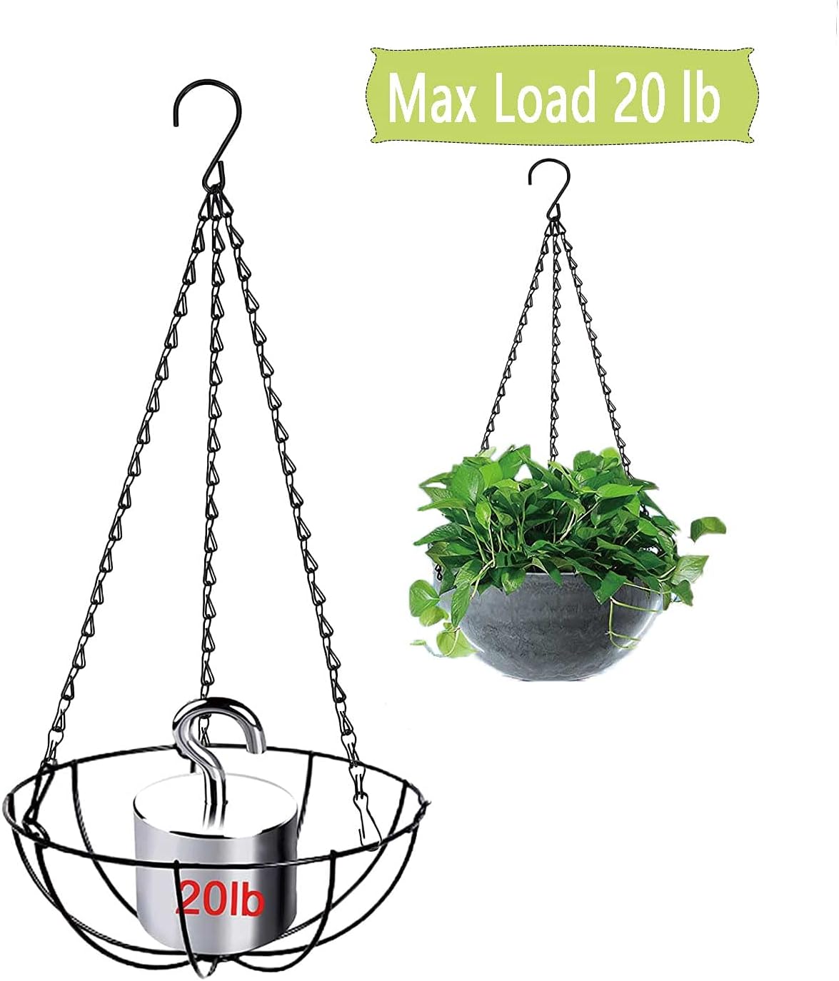 Hanging Basket Chain for Hanging Plants Flower Pot Chains, 2 Sets Black 24 inch 3 Point Hanging Chains Hangers for Bird Feeders, Billboards, Lanterns, Decorative Ornaments