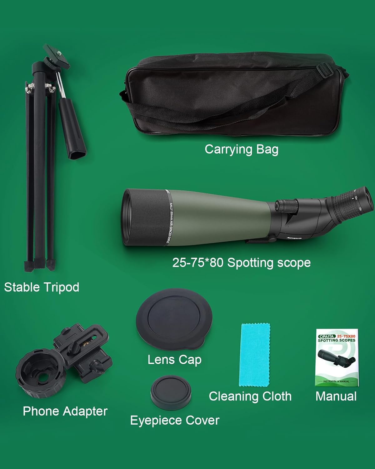 25-75X80 Spotting Scope for Shooting Hunting - Spotter Scopes with Tripod Phone Adapter Waterproof HD Scope for Target Shooting Bird Watching - Gifts for Men