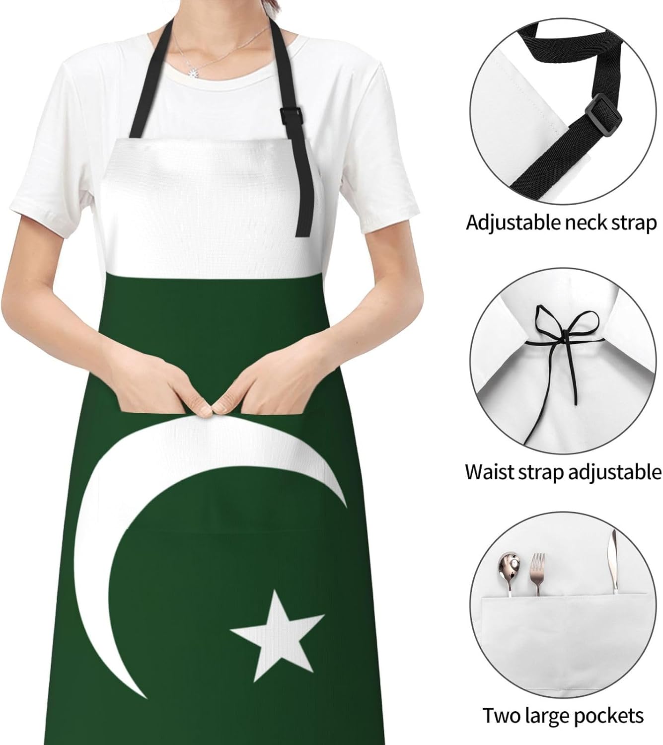 Flag of Pakistan Print Laundry apron 28x33 In Waterproof Kitchen Apron with Pockets for Cooking Baking