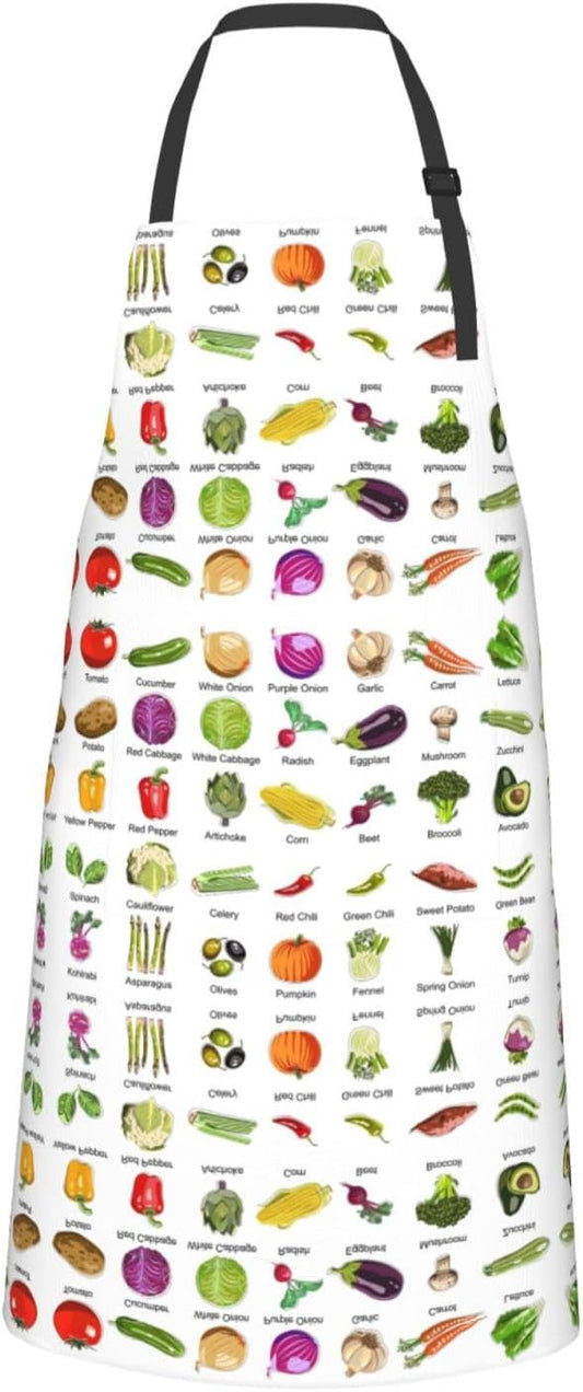 Introduction of various vegetables print Waterproof apron with pocket adjustable cooking apron for adult kitchen bibs to bake