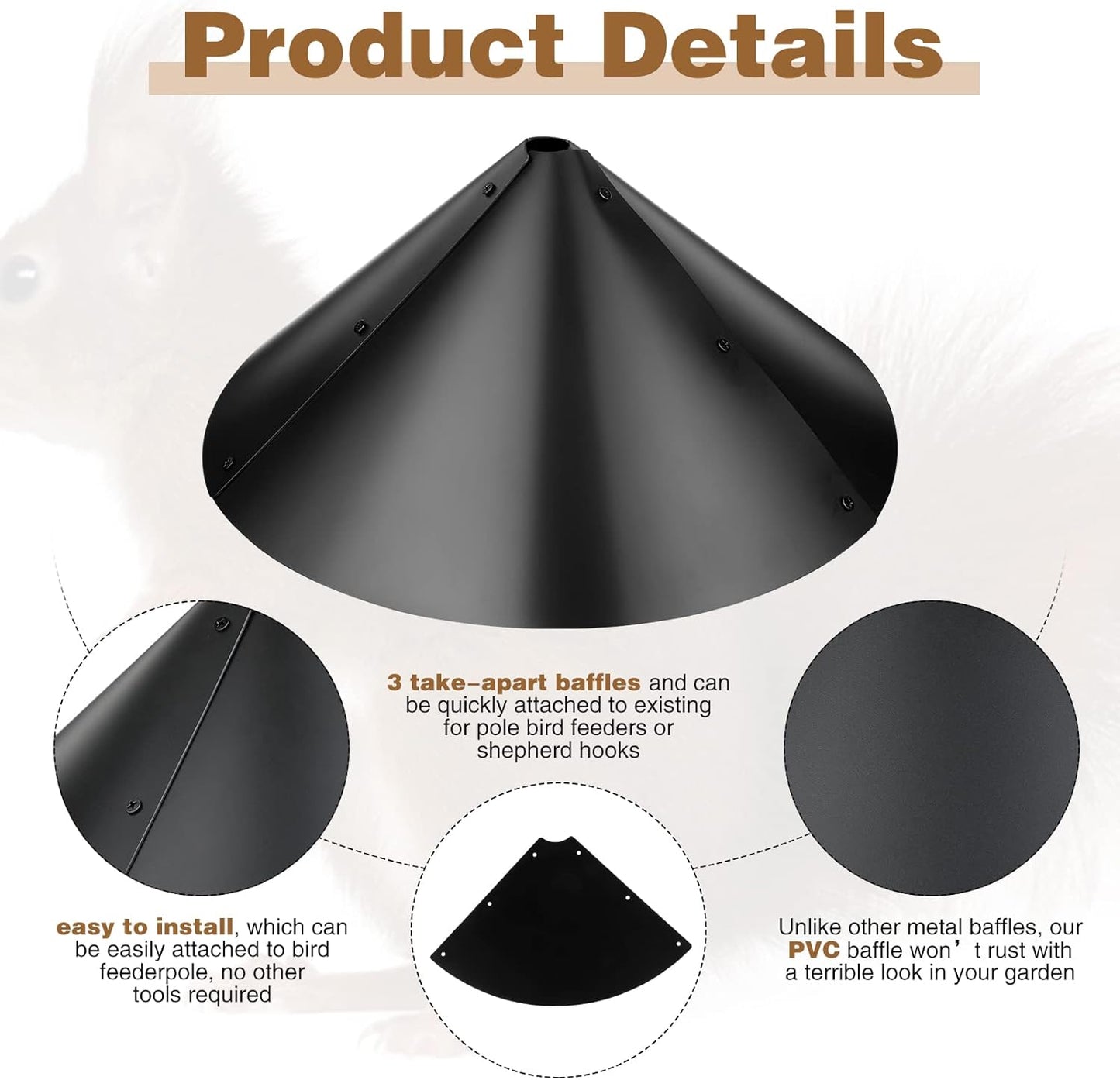 Tanlade 2 Pack Squirrel Baffle Guard Black Plastic Wide Wrap Around Guard Stopper Keep Squirrels Off Bird Feeder Baffle for Bird Feeder Pole Outside Shepherd Hooks(14 Inch)