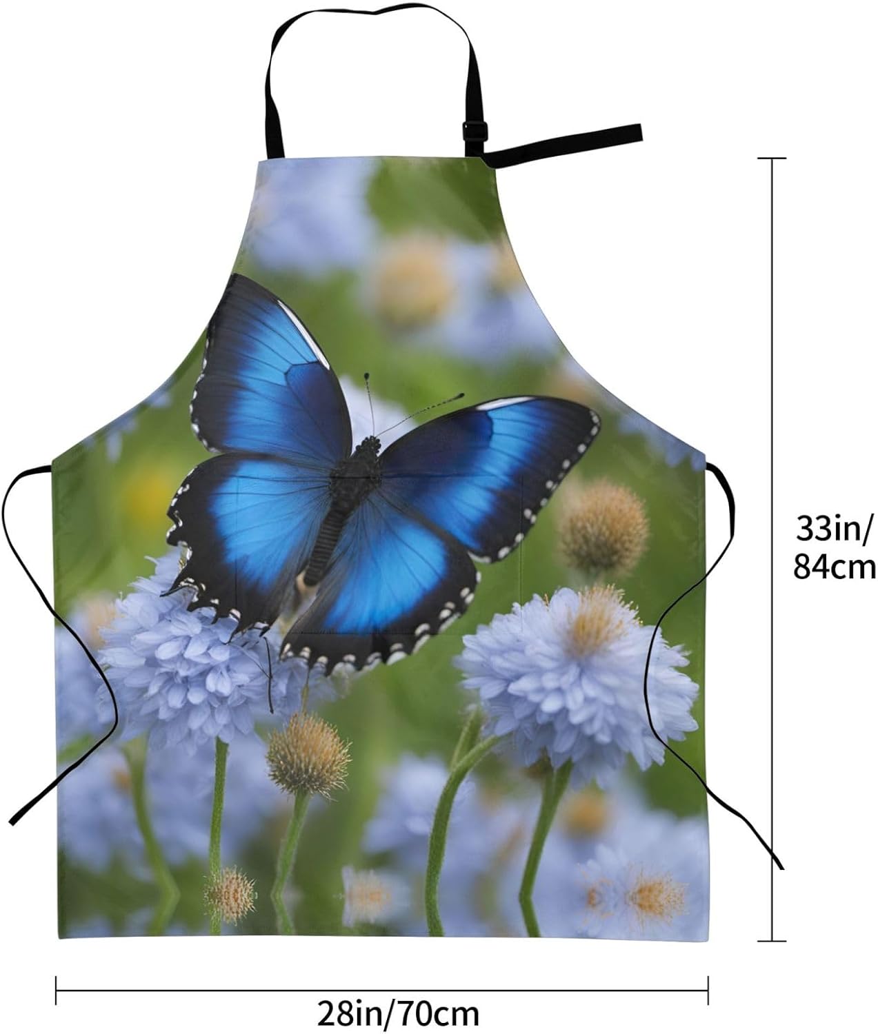 blue butterfly print Waterproof chef's apron with pocket apron for kit
