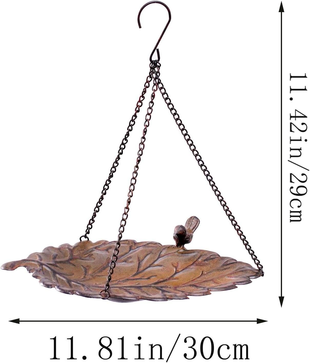 Hanging Bird Bath Feeder, Metal Hanging Bird Feeder Leaf Design, Rust 