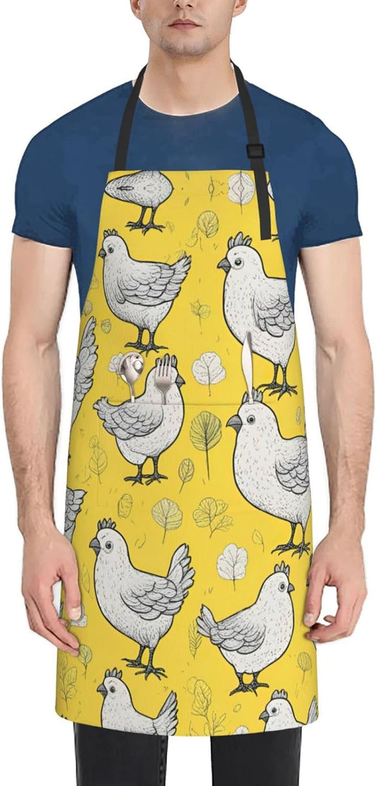 YELLOW chicken print Waterproof chef's apron with pocket apron for kitchen cooking baking barbecue and gardening