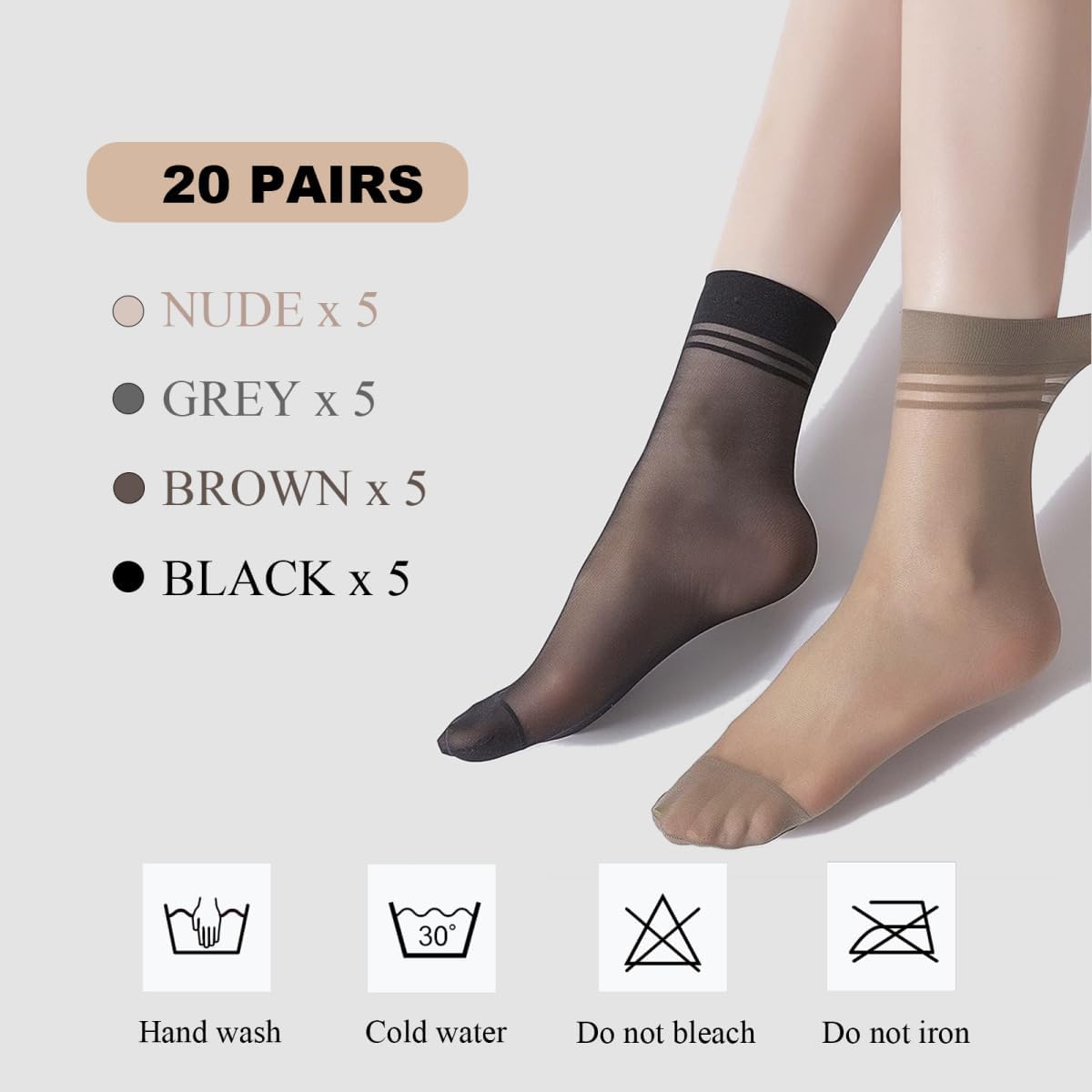 20 Pairs Women's Ankle Sheer Nylon Socks Summer Thin Soft Tight Hosier