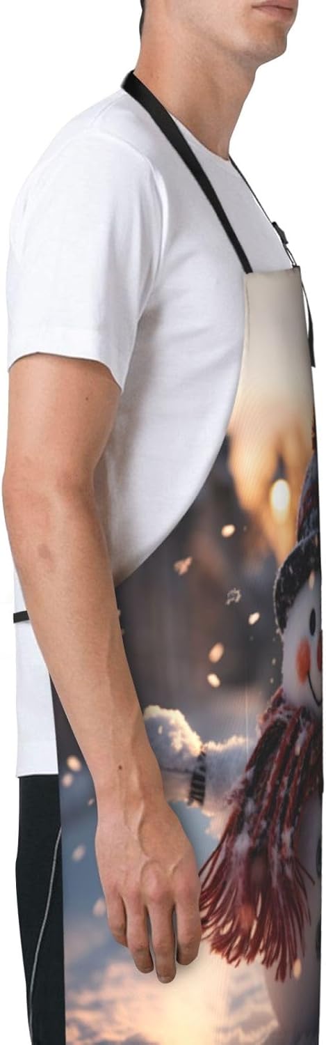 Christmas Snowman print Waterproof apron with pocket adjustable cooking apron for adult kitchen bibs to bake