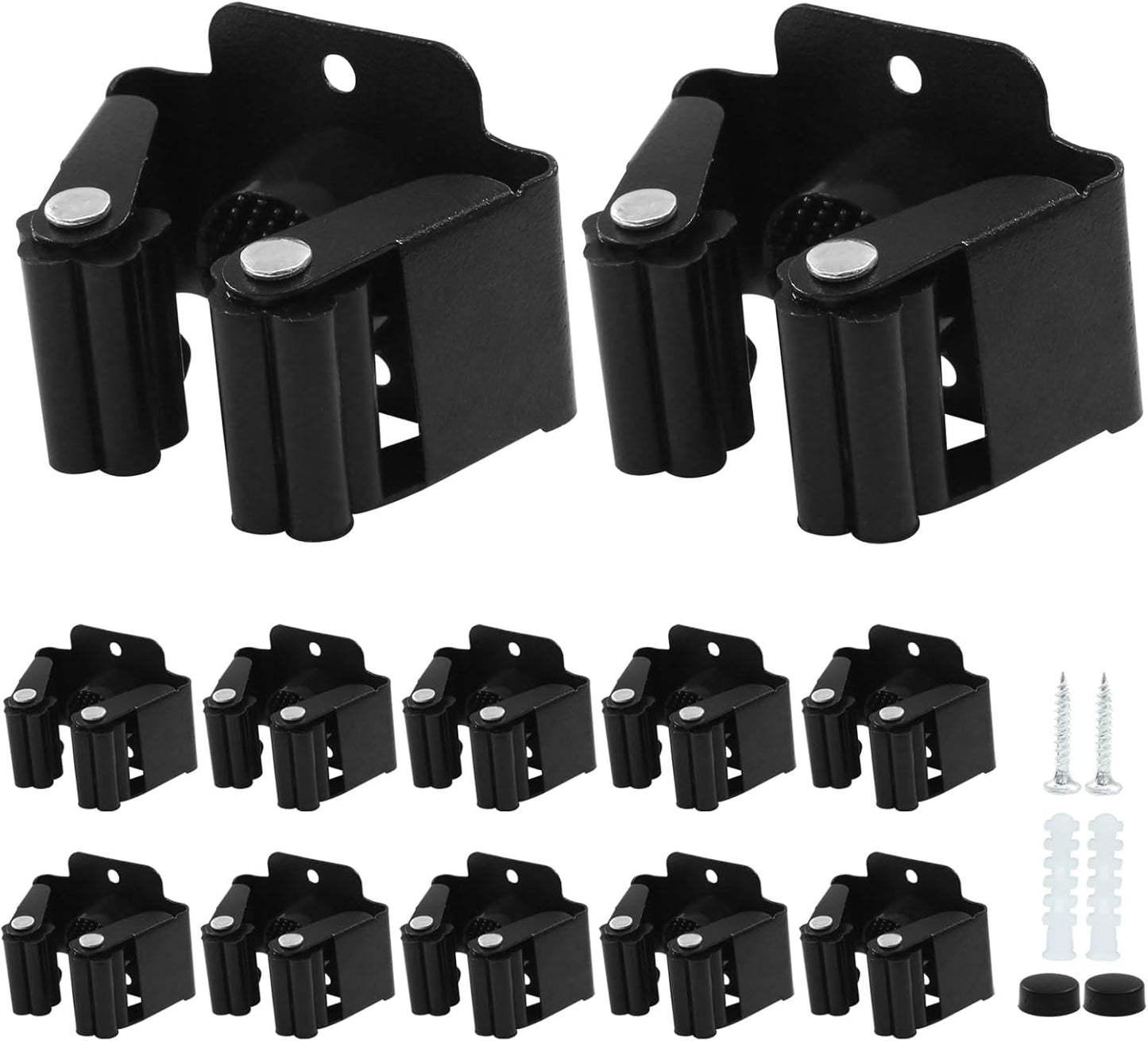 Hordion 12 Pack Broom Holder Wall Mount, Stainless Steel Mop Hanger Heavy Duty Garden Tool Organizer Wall Mounted Utility Rack with Screws, Black
