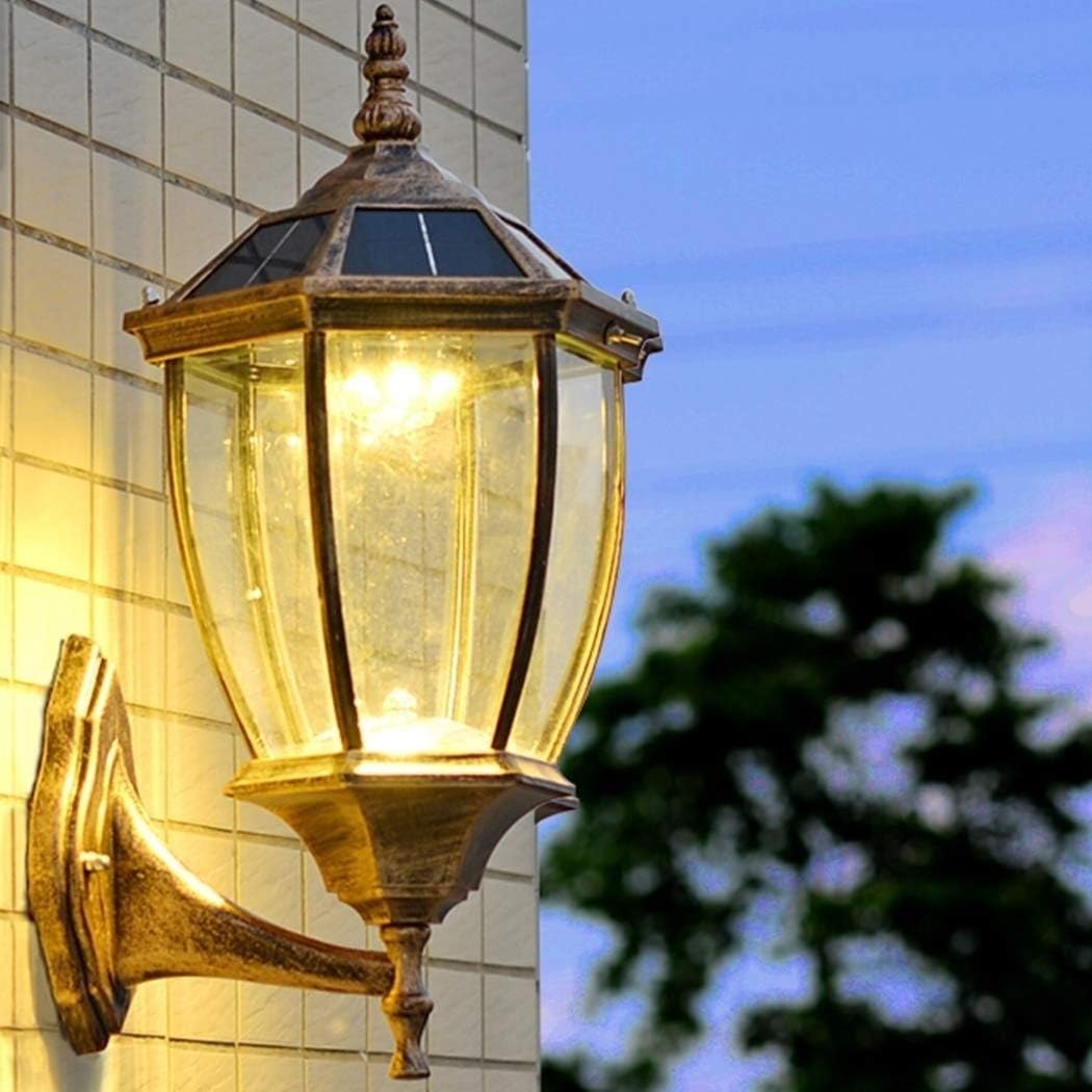 Brightness Dimmable Smart Timing IP54 Waterproof Outside Lights LED Solar Lamp Outdoor Glass Lantern Ligting Garden Fence Wall for Garage Patio Balcony with Remote Control