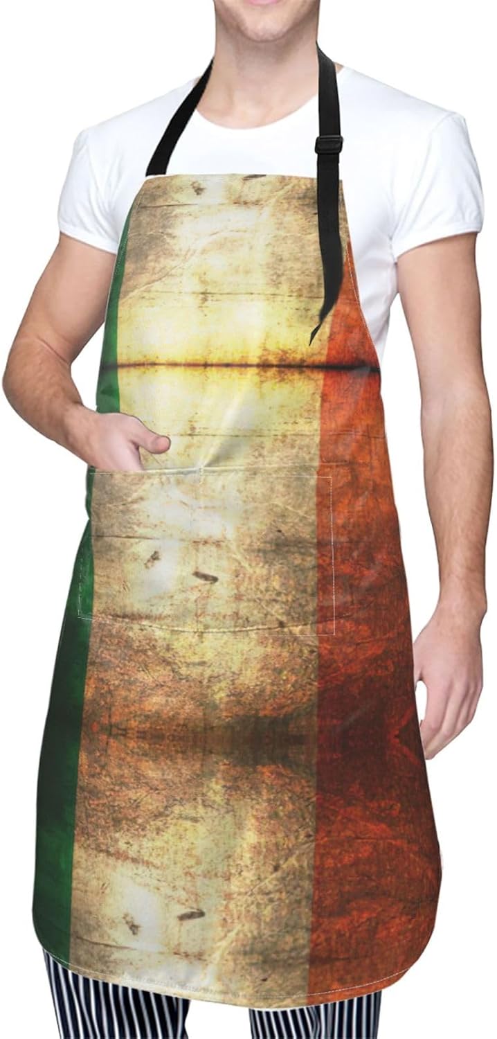 Irish Flag Print Laundry apron 28x33 In Waterproof Kitchen Apron with Pockets for Cooking Baking