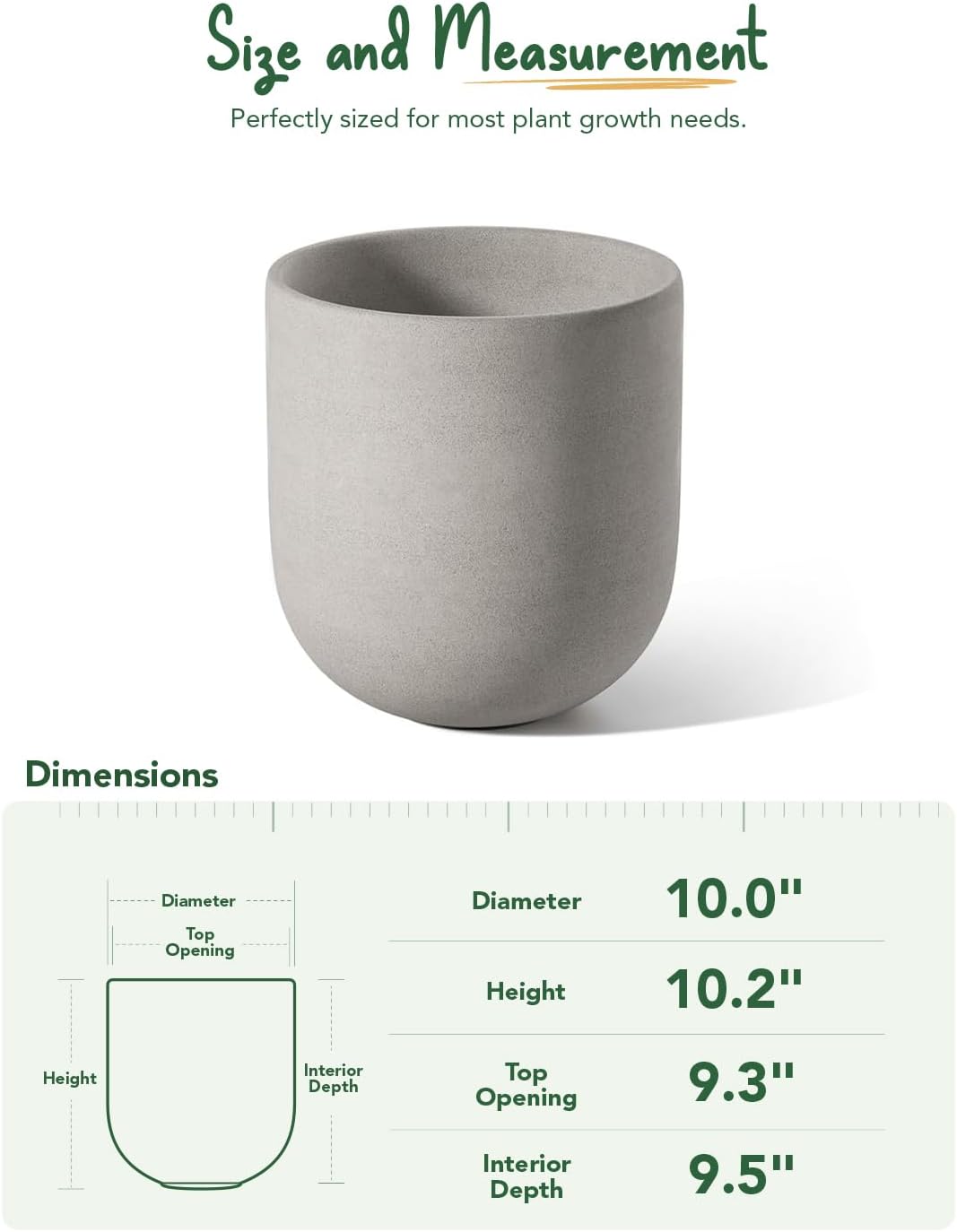 LE TAUCI 10 Inch Plant Pot, Ceramic Pots for Plants with Drainage Hole