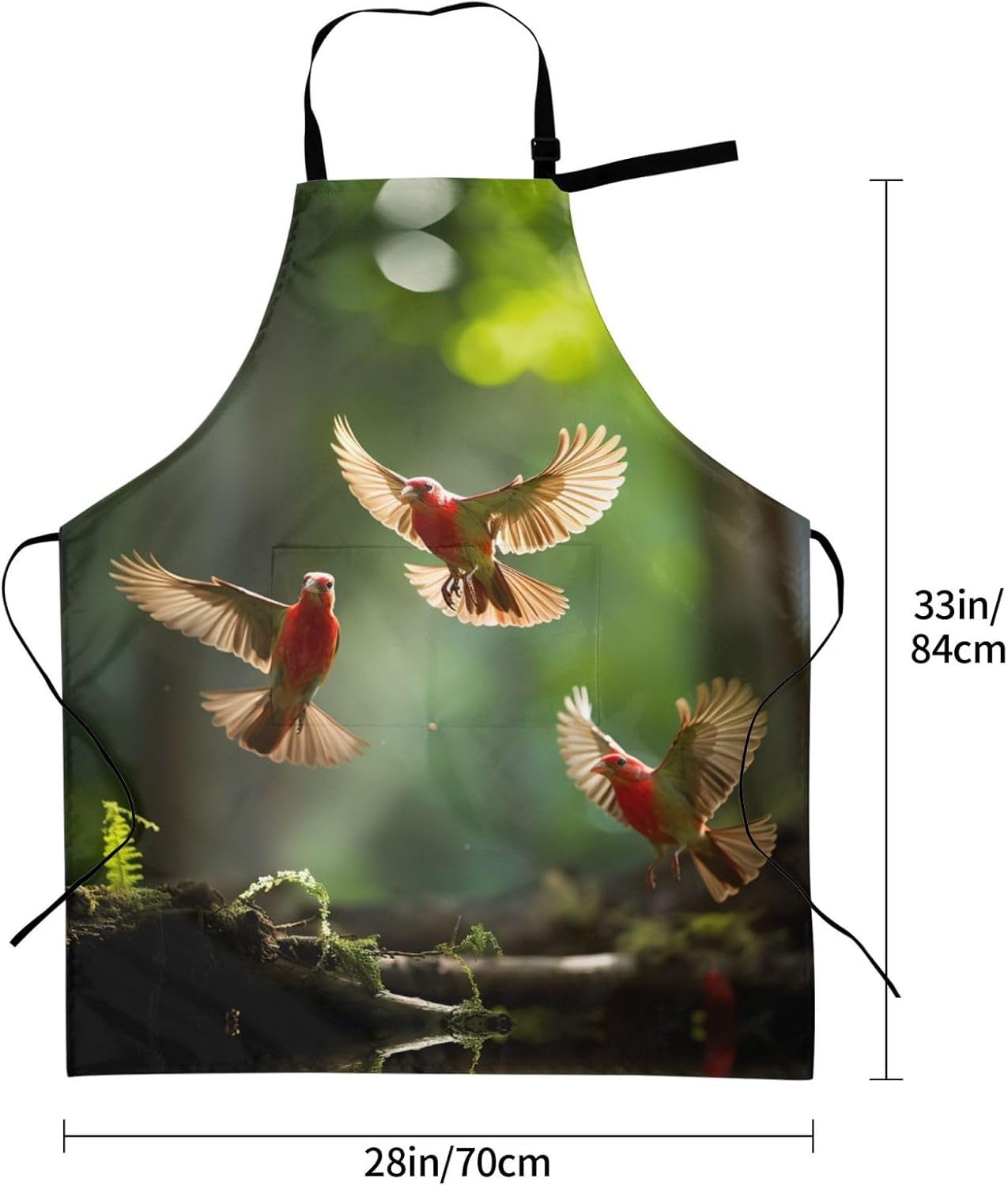 red Birds print Waterproof apron with pocket adjustable cooking apron 