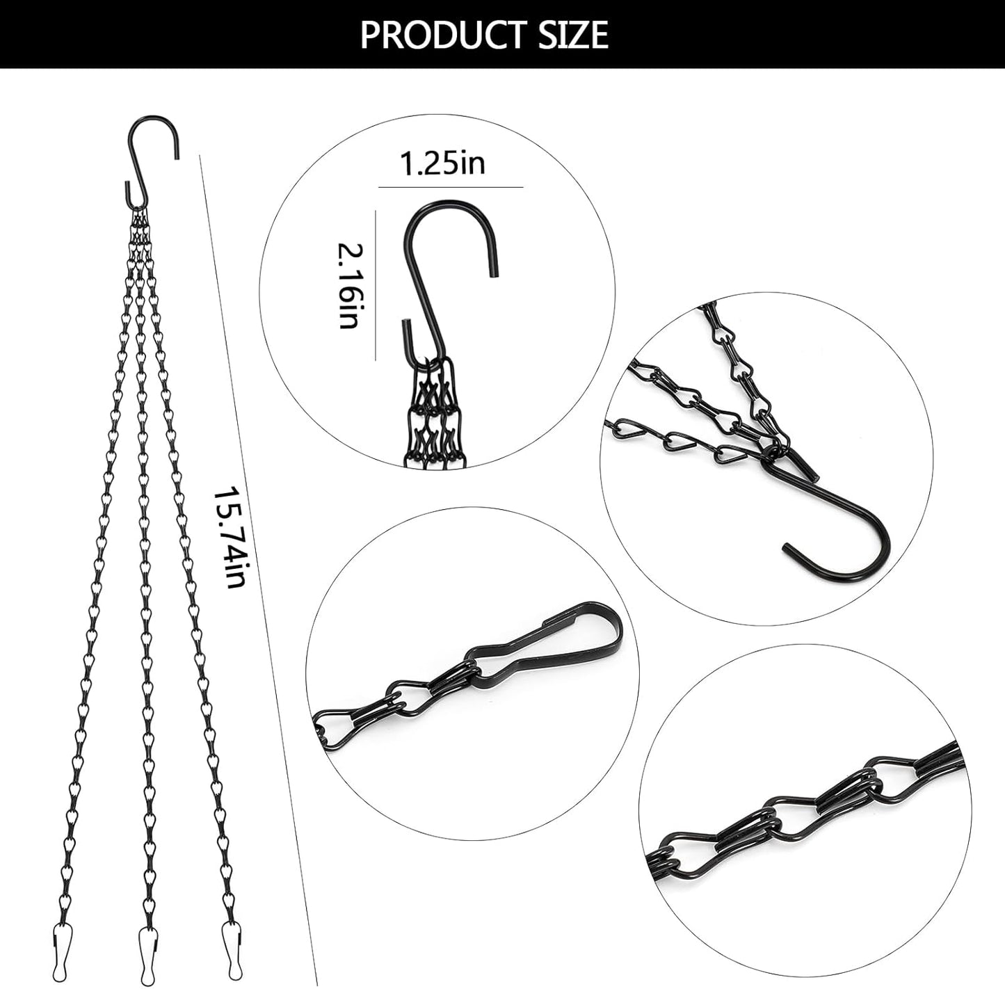 Siutaga 3 Pieces 15.7 inch Black Hanging Basket Chain with Hooks Flowe