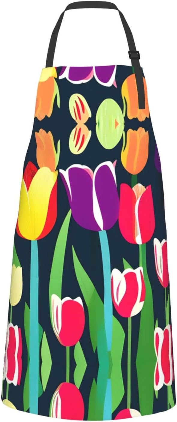 Colorful Tulips Print Laundry apron 28x33 In Waterproof Kitchen Apron 