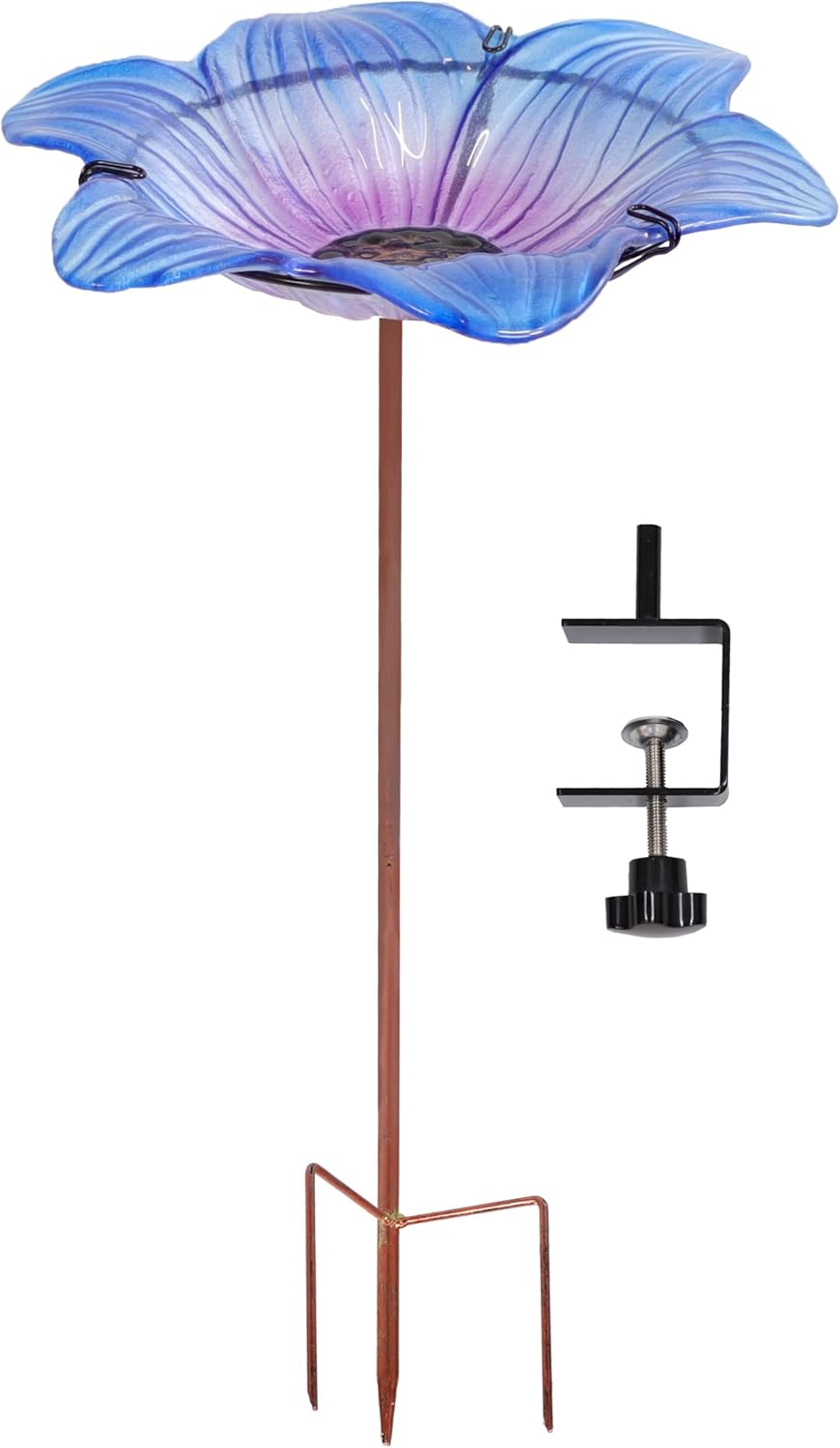 Sunnydaze Glass Bird Bath Bowl - 11.5" Diameter - Includes Deck Clamp 