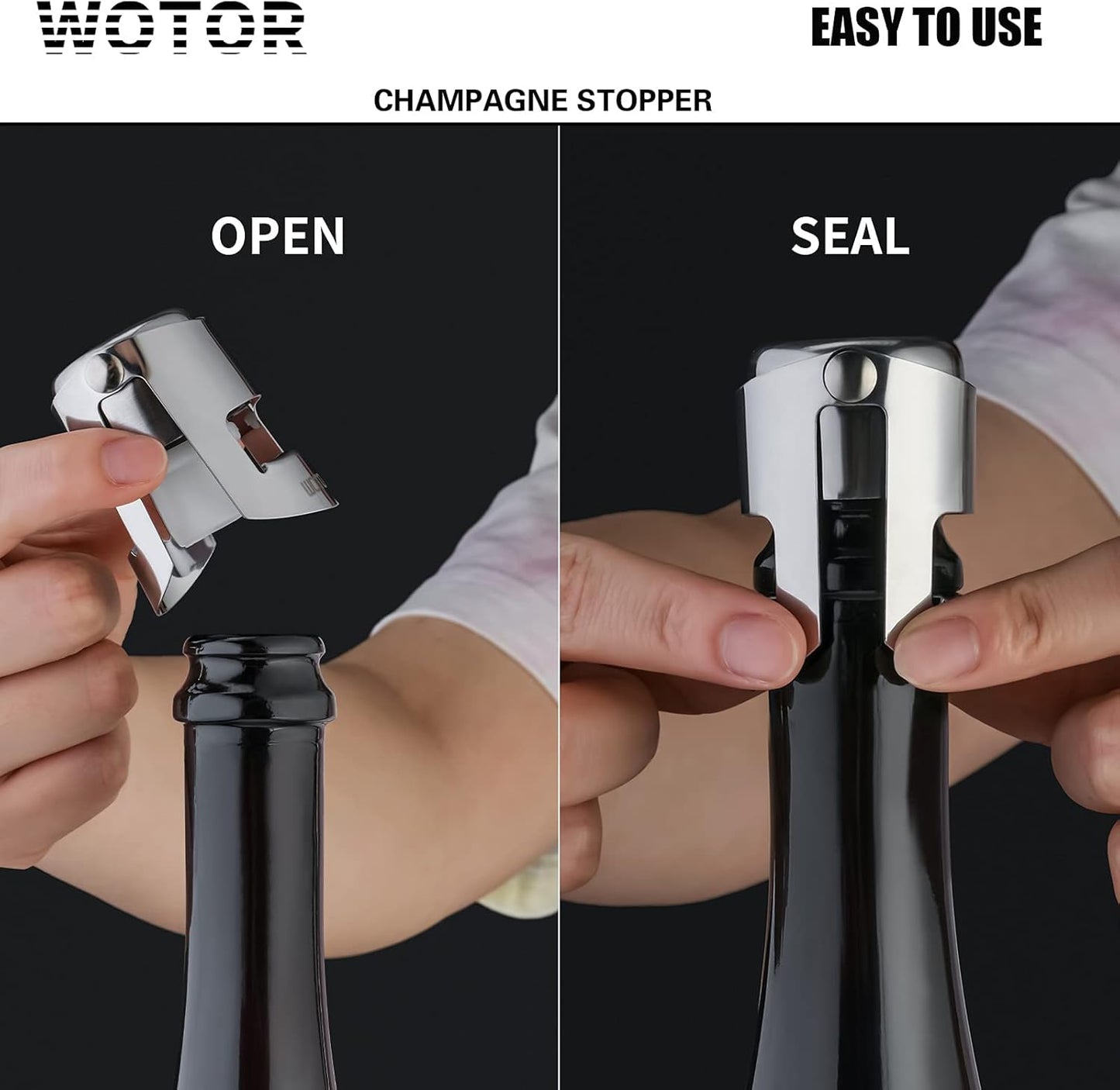 WOTOR Champagne Stoppers Stainless Steel, Prosecco Bottle Stopper with