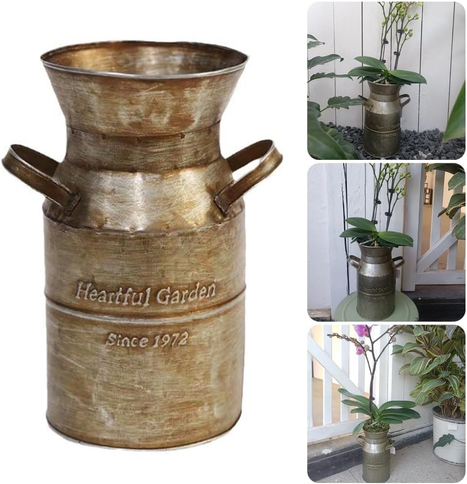 Metal Milk Can Antique Tin Bucket Flower Vase Garden Backyard Table De