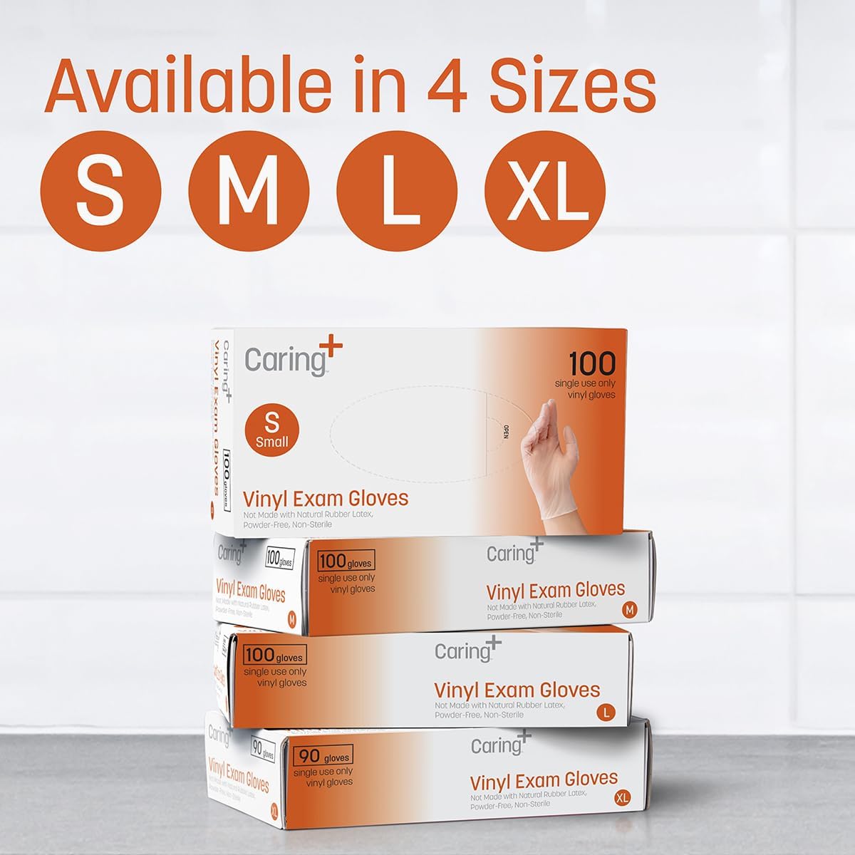 Caring Vinyl Exam Gloves Powder Free and Not Made with Natural Rubber Latex, Gloves for Medical Use, First Aid, Food Prep