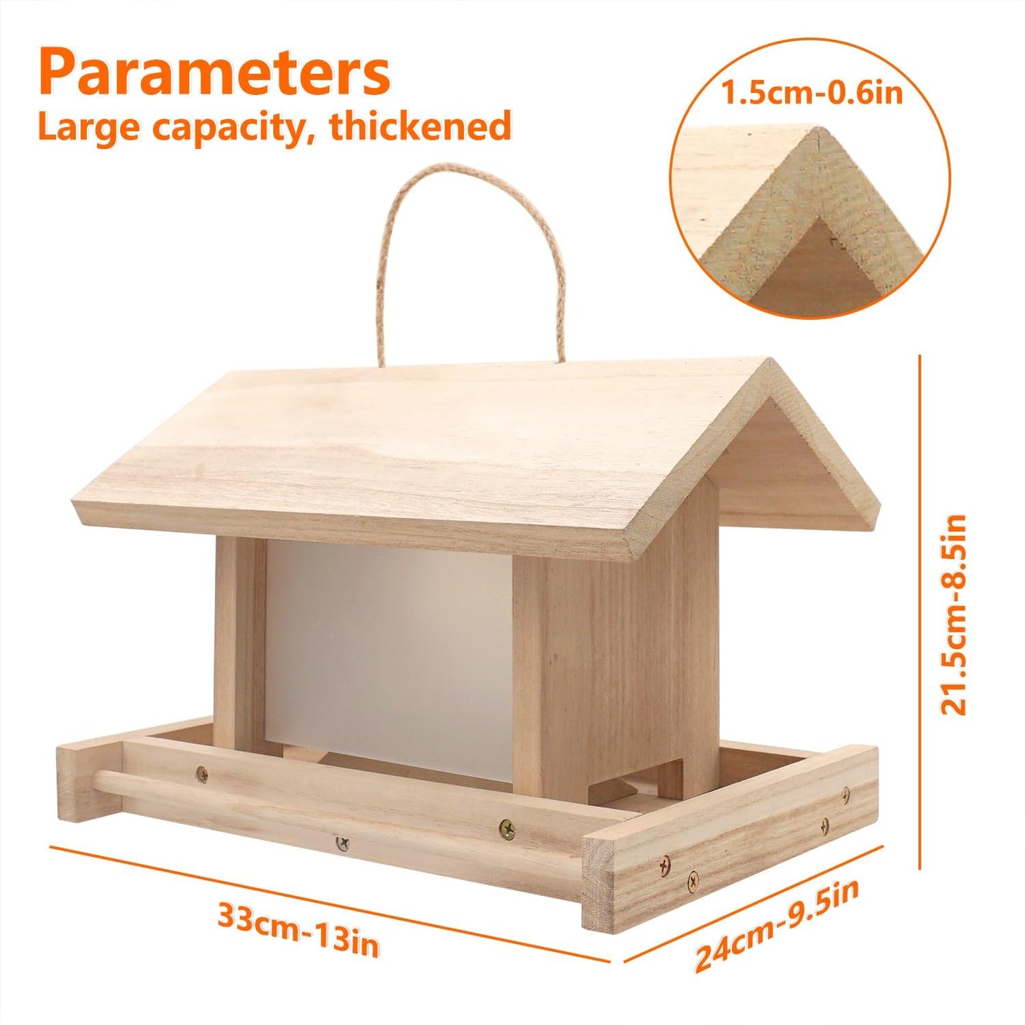 Hanging Wooden Bird Feeder Outdoor Large Capacity Wood Birdfeeder for 