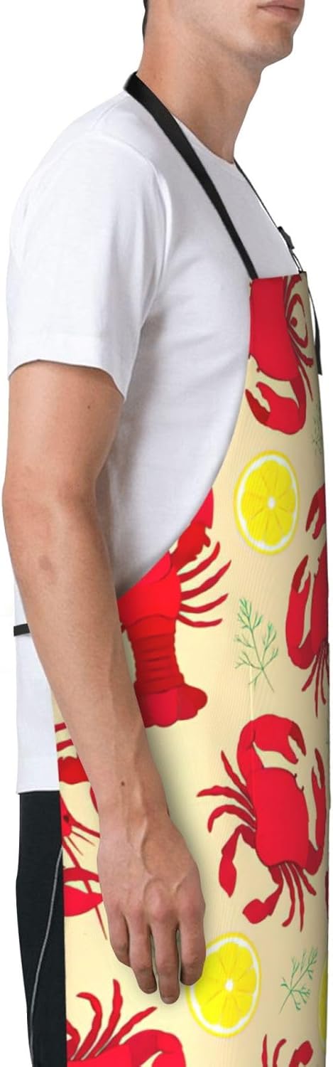 Lobster and Crab Print 28x33 In Adult Kitchen Apron with Pockets Versatile Chef Smock for Cooking Baking