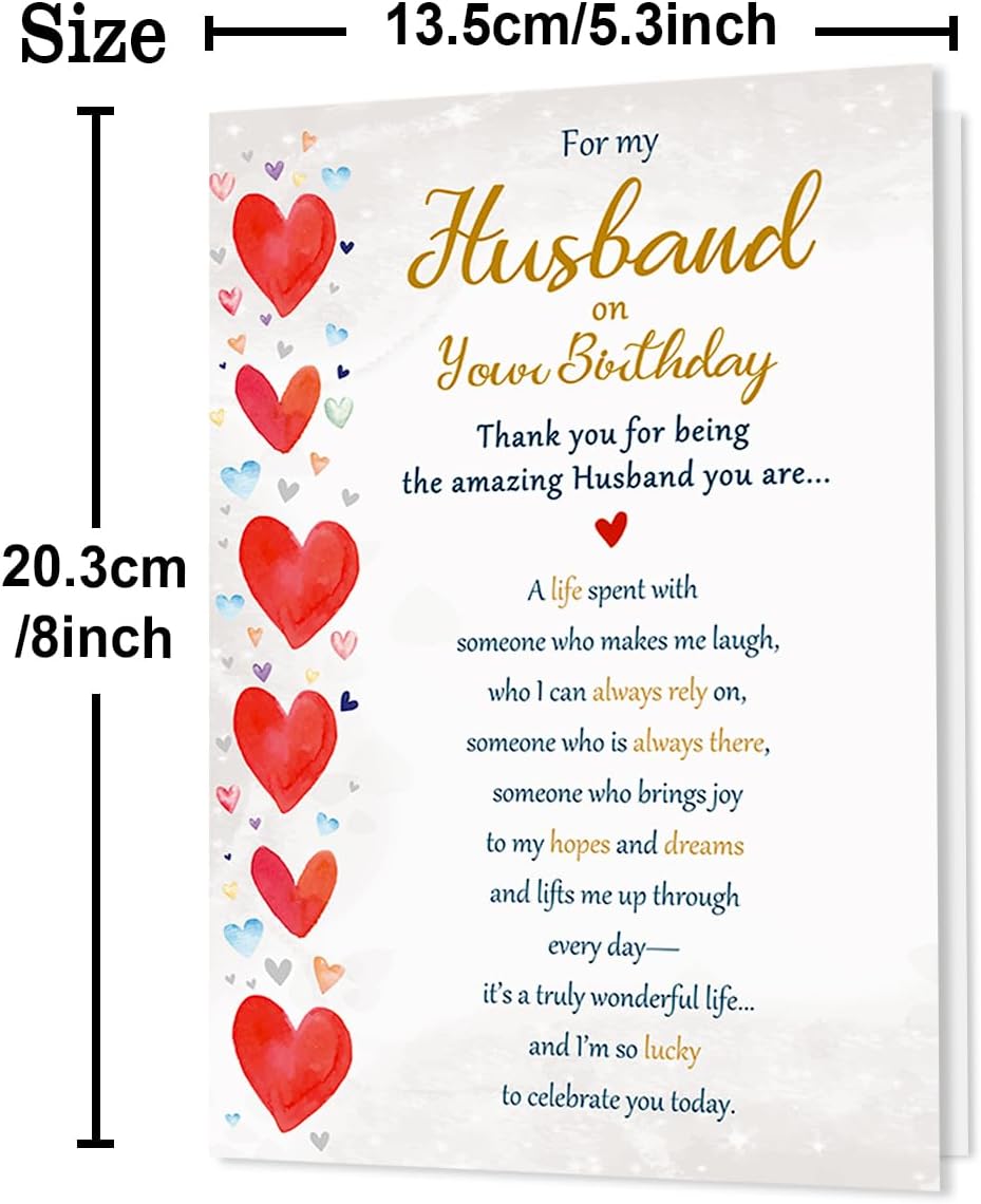 Funny Birthday Card Gifts for Husband from Wife, Happy Birthday Decorations for Men-8x5.3 Inches, Double-Sided