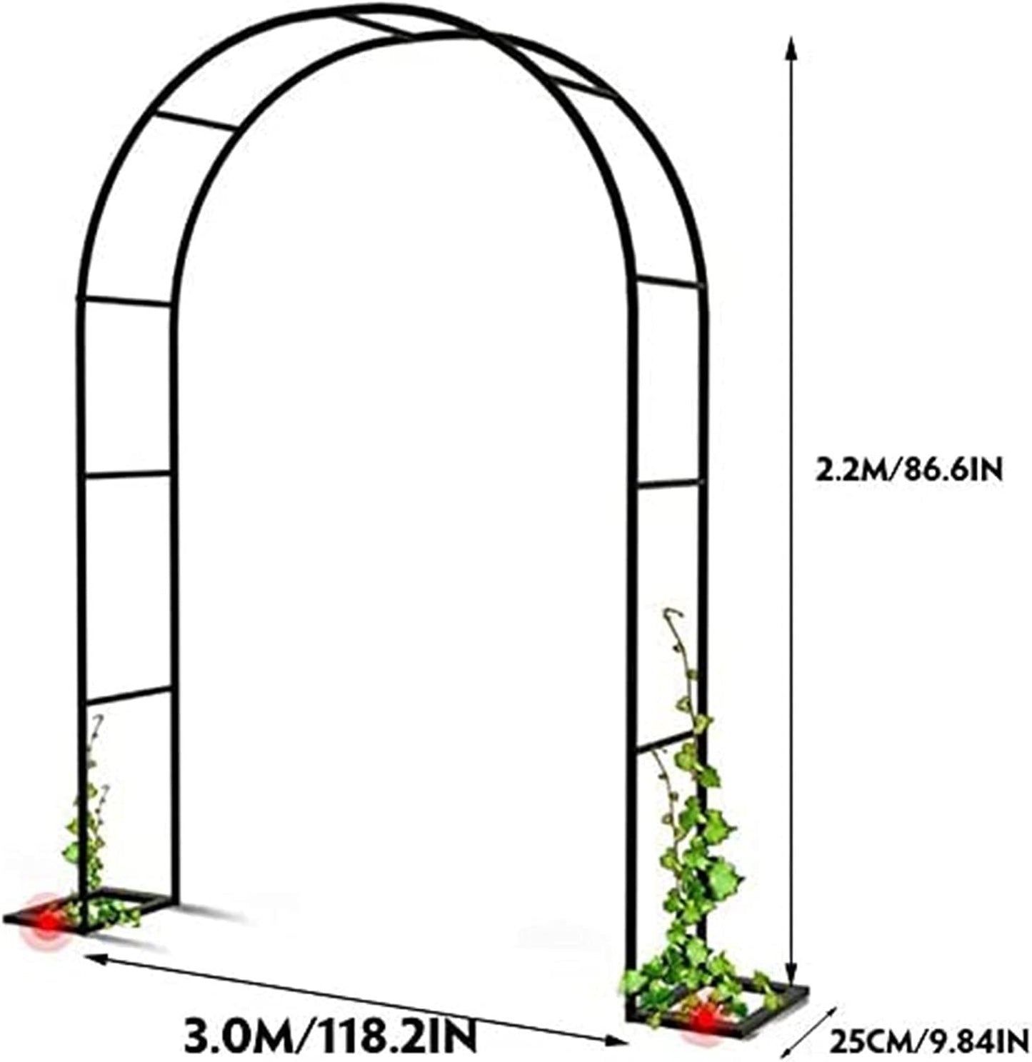 Heavy Duty Metal Garden Arch for Climbing Plants, Rose Arbor Flower Stand, Outdoor Wedding Decoration, Stable Black Archway, Size W3.0*H2.2m (118.1 * 86.6in)