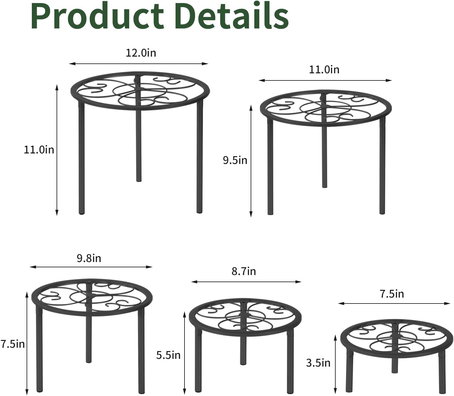 5-piece set of metal plant potted flower racks, heavy-duty flower pot 
