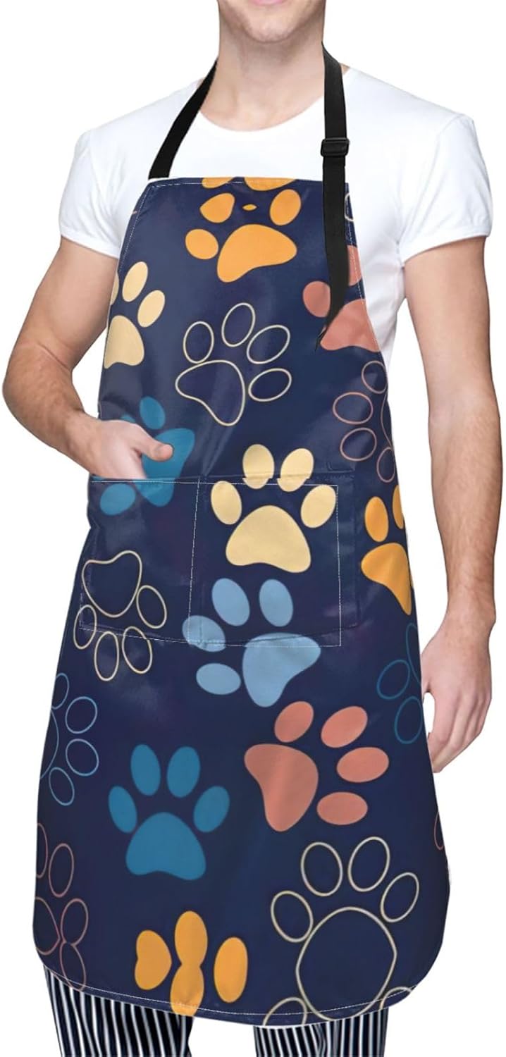 Cute dog paw Print Laundry apron 28x33 In Waterproof Kitchen Apron with Pockets for Cooking Baking