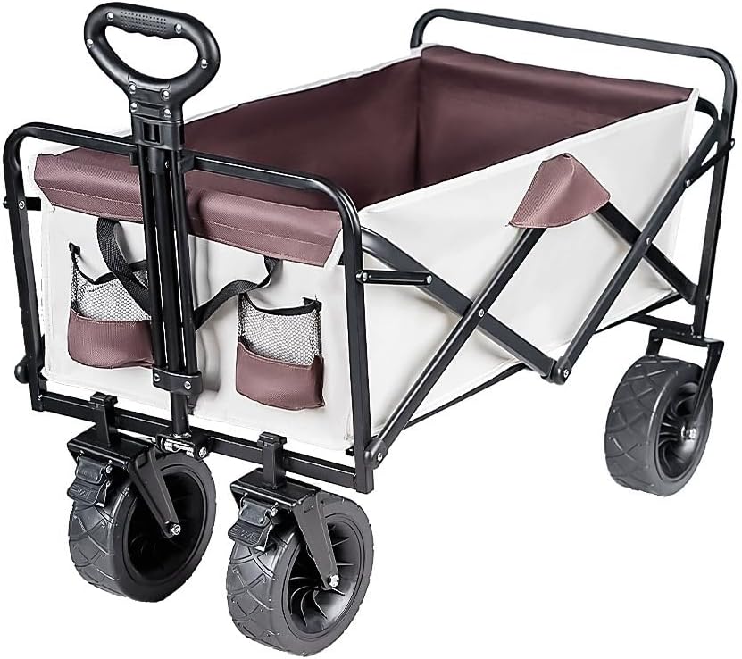Trolley Folding Cart with Wheels Foldable Wagon Camping Outdoor Shopping Push (Black)