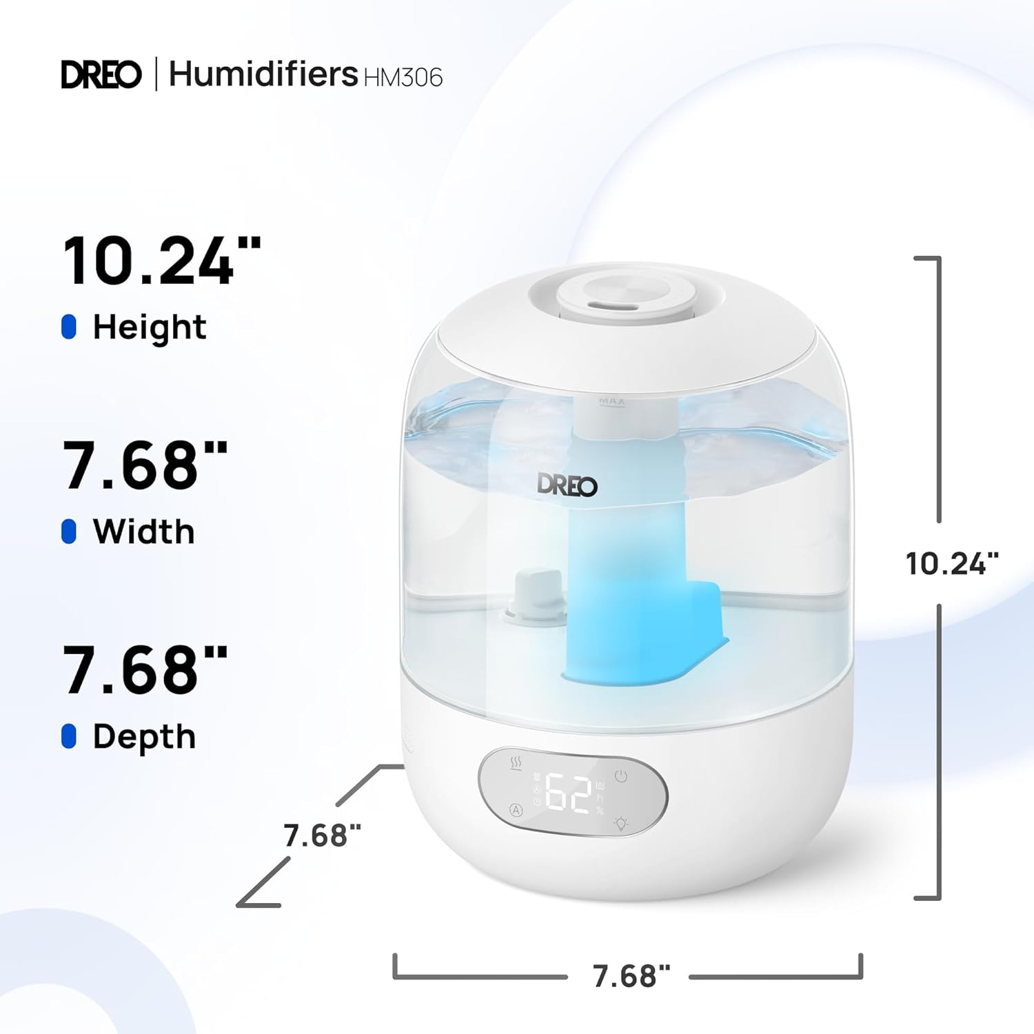 DREO Humidifiers for Bedroom, 3L Top Fill 30H & 26dB Quiet Runtime for
