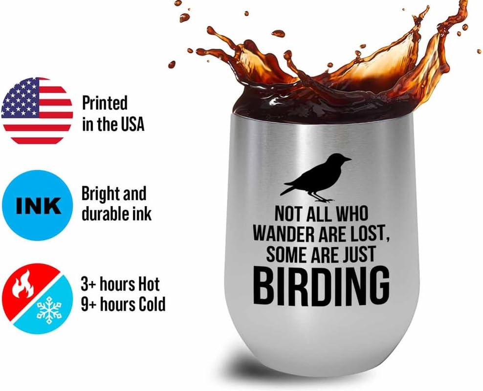 Birding Silver Edition Wine Tumbler 12oz - Not all who wander - Bird F
