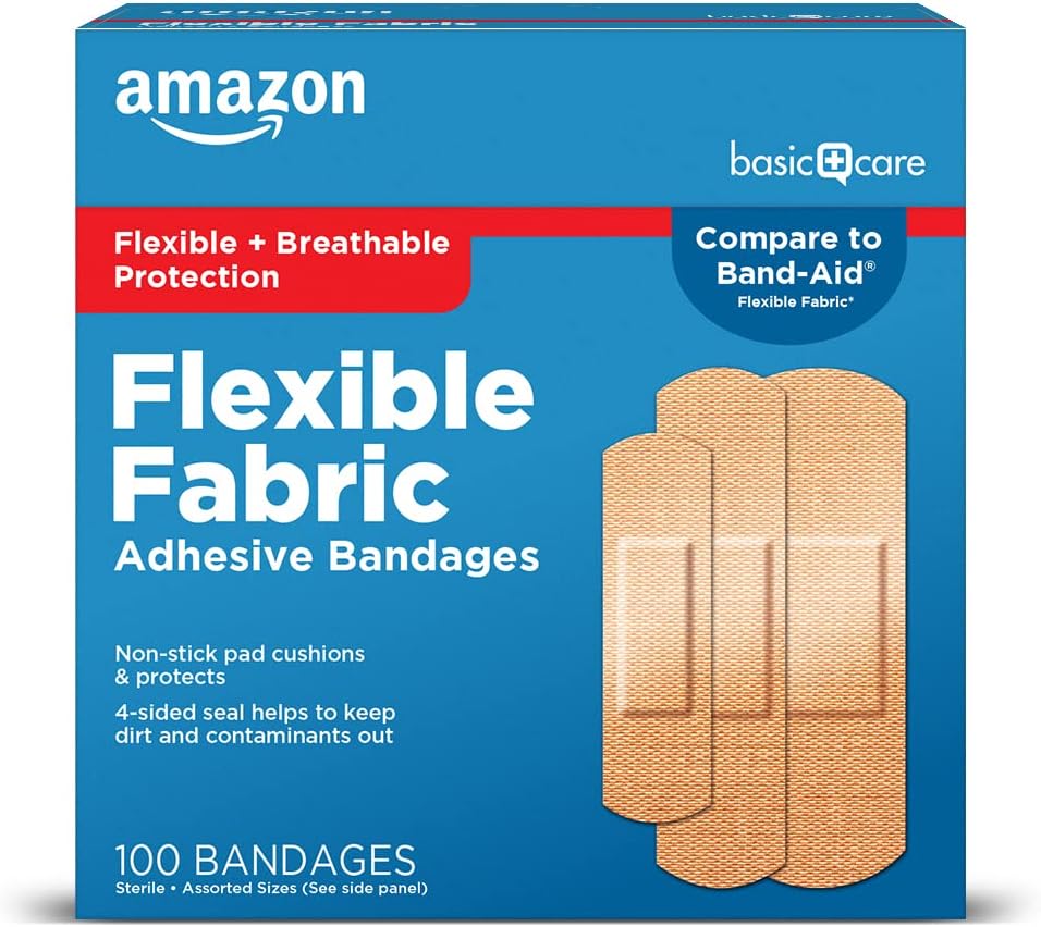 Amazon Basic Care Flexible Fabric Adhesive Bandages, First Aid for Wou