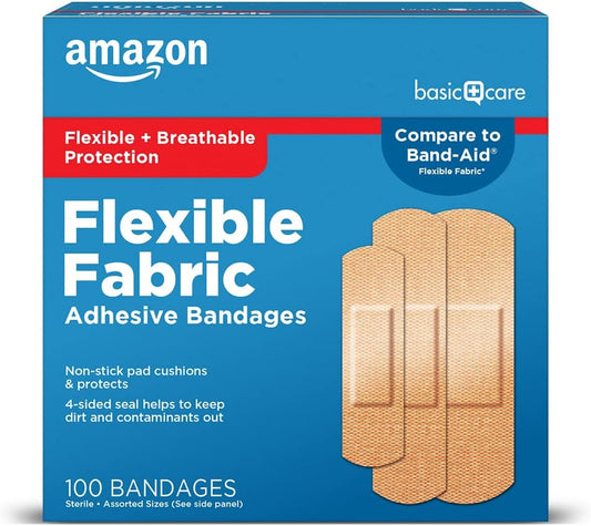 Amazon Basic Care Flexible Fabric Adhesive Bandages, First Aid for Wou