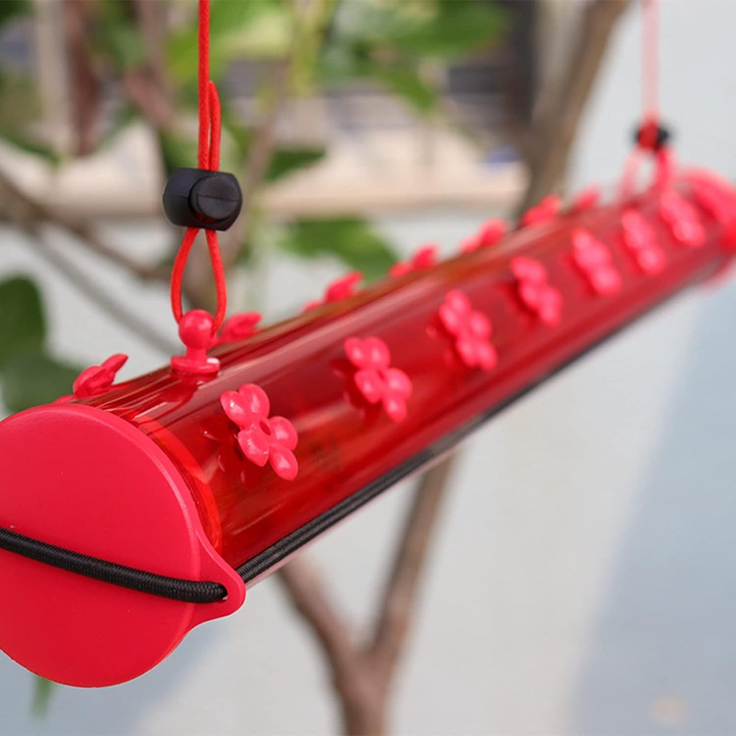 Horizontal Hanging Bird Feeder Transparent Hummingbird Feeder Tube Long Lasting Sturdy Plastic Easy to Assemble for Terrace Garden Porch