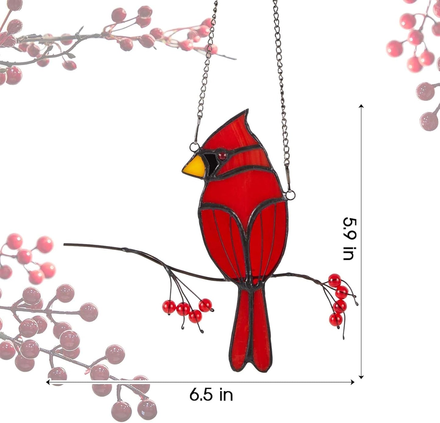Soaoo Cardinal Gifts Red Cardinal Stained Glass Bird Suncatcher for Women Stained Glass Window Hanging Ornament Suncatcher Handmade Bird Decor Memorial Gift for Mom Grandma Nana(Sitting)