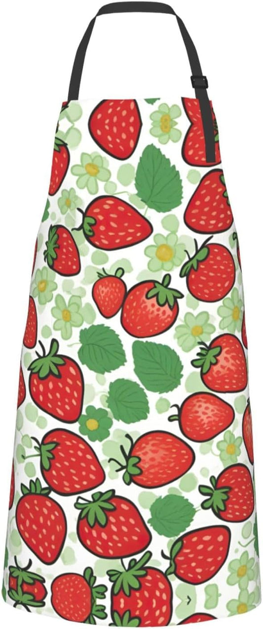 Strawberry pattern print Waterproof chef's apron with pocket apron for