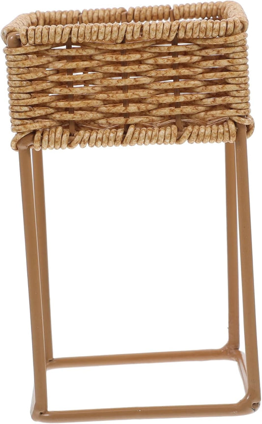 Wicker Plant Stand for Indoor and Outdoor Use Imitation Bamboo Flower Pot Display Rack Decorative Storage Shelf for Greenery 1-Tier Design