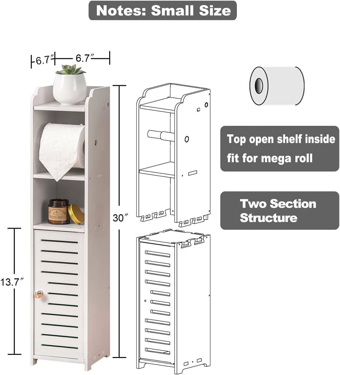 AOJEZOR Toilet Paper Holder Stand: No Drill PVC Small Bathroom Cabinet