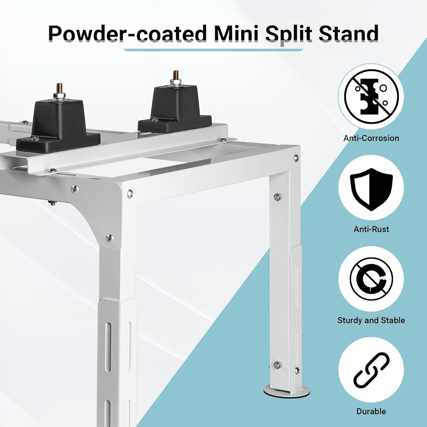 Anti-Vibration Mini Split Stand for 9,000-24,000 BTU Ductless Mini Split Air Conditioner Heat Pump, Adjustable Heavy Duty Mini Split Ground Stand for Outdoor Use, 400LBS Load Capacity